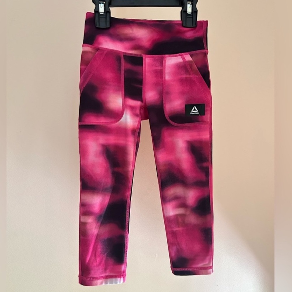 Reebok Tie-Dye Cropped Athletic Leggings | Girls XS(4/5) | Pink Active Bottoms
